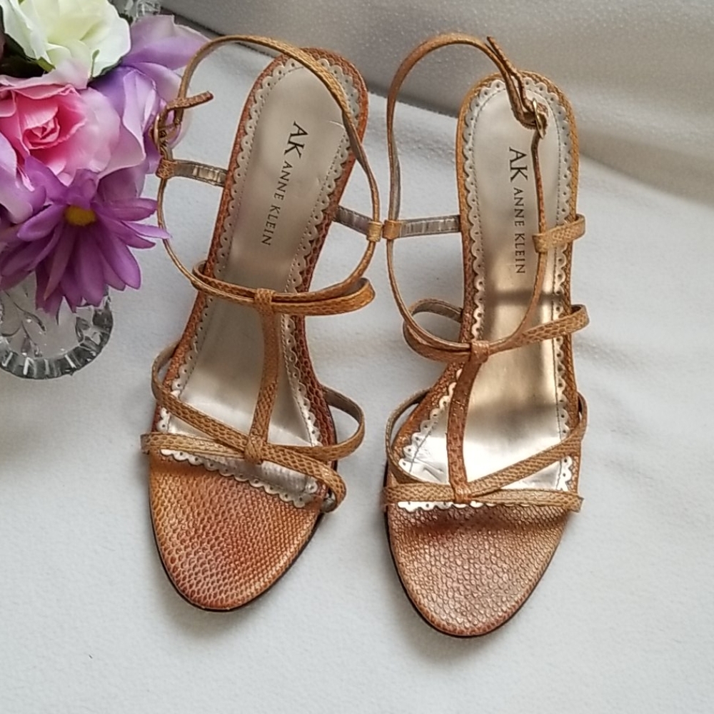 AK Anne Klein Sneakskin Sandals Heels Size 7 1/2 M